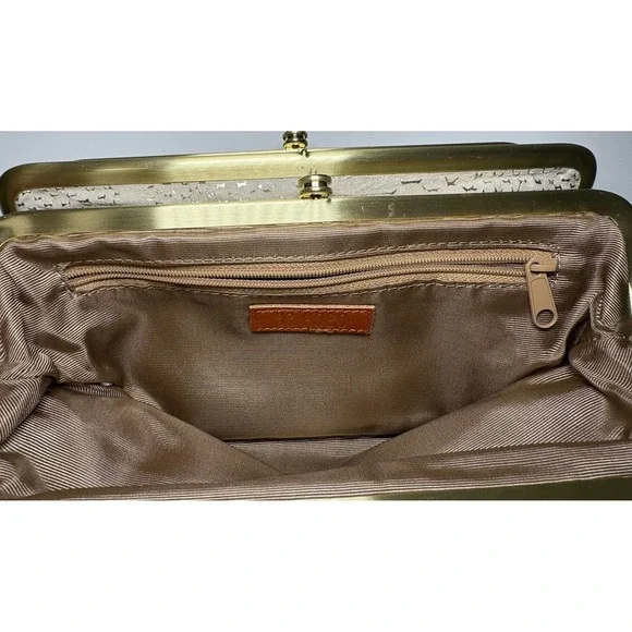 HOBO The Original Lauren Clutch Wallet Gold Exotic Print Suede Leather Money - Picture 5 of 8